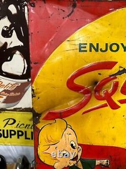Vintage Metal SQUIRT Soda Cola Sign 28 x 28 GAS OIL Squirt Boy