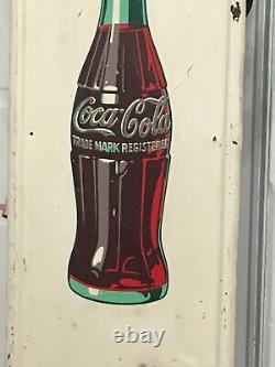 Vintage Metal Vertical 1947 Coca Cola Soda Pop Bottle Graphic White Coke Sign