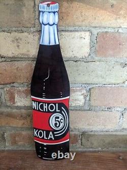 Vintage Nichol Kola Cola Bottle Soda Pop Enamel Metal Porcelain Sign 15 X 3.5