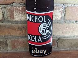 Vintage Nichol Kola Cola Bottle Soda Pop Enamel Metal Porcelain Sign 15 X 3.5