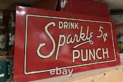 Vintage ORIGINAL Embossed Drink Sparkle Punch Soda Cola TIN Tacker Sign 1920s