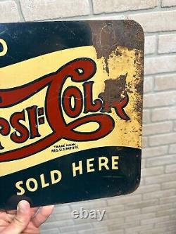 Vintage Original 1940s Pepsi Cola Soda Advertising Metal Flange Sign Double Dot