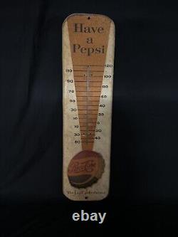 Vintage Original Have A Pepsi Cola Soda Metal Embossed Thermometer 27