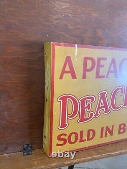 Vintage Peach Whip Metal Flange Soda Cola Sign GAS OIL 20 x 9