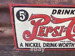 Vintage Pepsi Cola Metal Sign Pepsi Sign Soda Pop Beverage 8 1/2 x 16 Inch