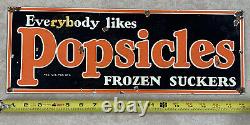 Vintage Popsicles Metal Litho Porcelain Sign Soda Cola Advertising Retro