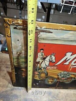 Vintage RARE Moxie Root Beer Metal Sign WithHorse and Car GAS OIL SODA COLA