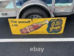 Vintage RARE O-SO Grape Soda Cola Horizontal Metal Sign With Bottle GAS OIL 54
