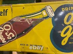 Vintage RARE O-SO Grape Soda Cola Horizontal Metal Sign With Bottle GAS OIL 54