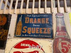 Vintage RARE Orange Squeeze Metal Sign withBottle Straws GAS OIL COLA SODA
