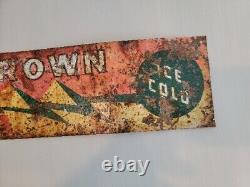 Vintage Royal Crown RC Cola We Serve Ice Cold Soda Metal Sign 26 x 5 RARE