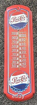 Vintage Taylor Pepsi Cola Metal Advertising Wall Thermometer 27x8
