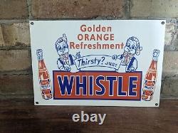 Vintage Whistle Golden Orange Cola Soda Pop Enamel Metal Porcelain Sign 12 X 8