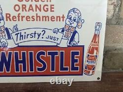 Vintage Whistle Golden Orange Cola Soda Pop Enamel Metal Porcelain Sign 12 X 8