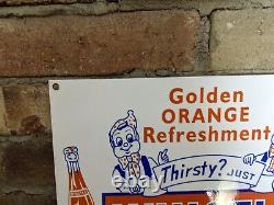 Vintage Whistle Orange Cola Soda Pop Enamel Metal Porcelain Sign 12 X 8