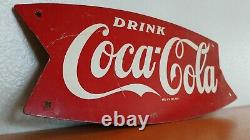 Vintage c. 1960 Coca Cola Fishtail Soda Pop Gas Station Metal Sign Coke SALE
