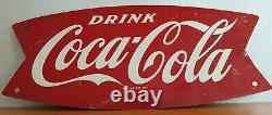Vintage c. 1960 Coca Cola Fishtail Soda Pop Gas Station Metal Sign Coke SALE