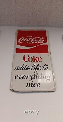 Vtg Coca Cola Metal Display Advertising Sign-Coke Adds Life to Everything Nice
