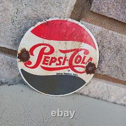 Vtg Pepsi Cola Soda Pop Porcelain Metal Gas Oil Strike Sign